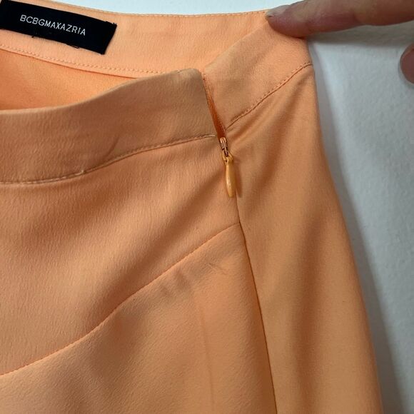 BCBG MAXAZRIA light orange/yellow asymmetrical wrap skirt, side zipper, XS - Picture 7 of 13